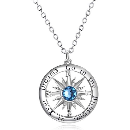Sterling Silver Cubic Zirconia Compass Pendant Necklace Gift for Graduates