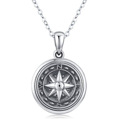 Sterling Silver Compass Personalized Photo Locket Necklace