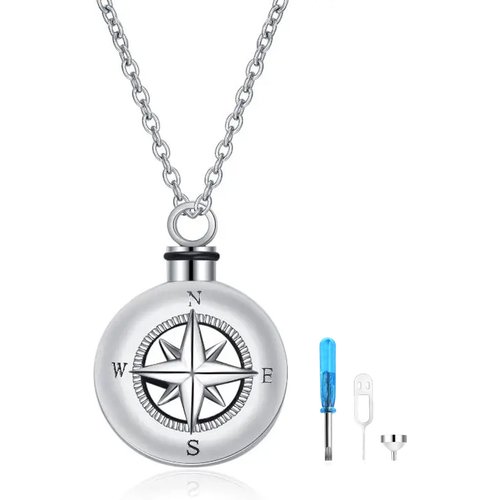 Sterling Silver Compass Urn Necklace for Ashes