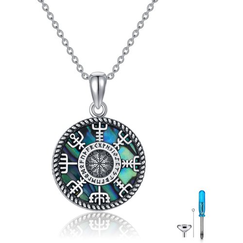 Sterling Silver Compass & Viking Rune Nordic Odin Urn Necklace for Ashes