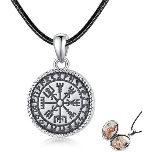 Sterling Silver Compass & Viking Rune Personalized Photo Locket Necklace