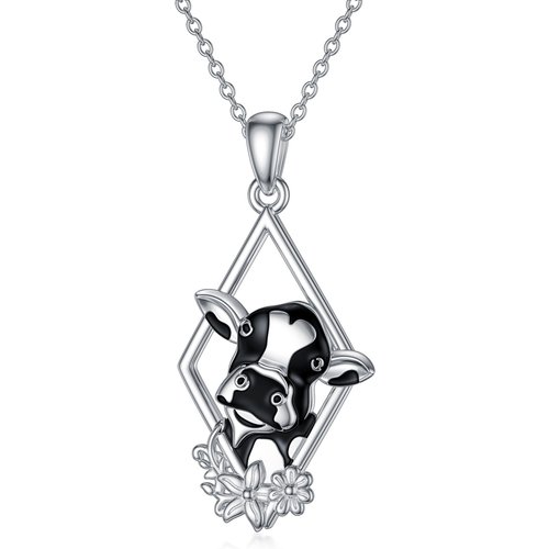 Sterling Silver Cubic Zirconia Cow Diamon Shape Pendant Necklace