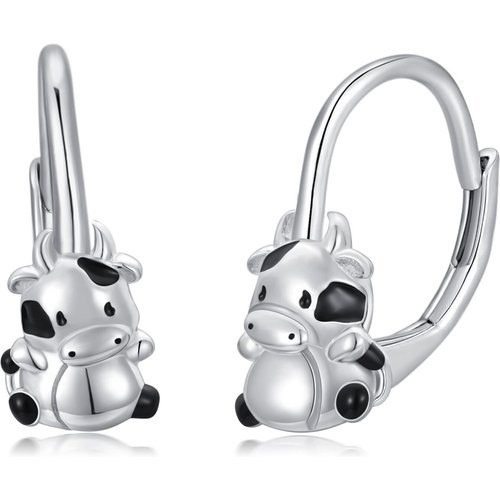 Sterling Silver Cow Lever-back Earrings