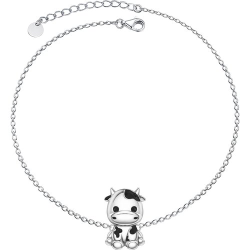 Sterling Silver Cubic Zirconia Cow Charm Bracelet
