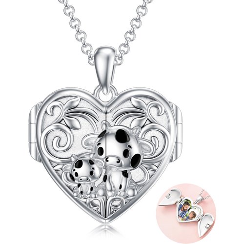 Sterling Silver Cow Personalized Photo Locket Necklace