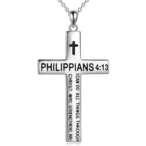 Sterling Silver Cross Belief Courage Pendant Necklace with Engraved Word