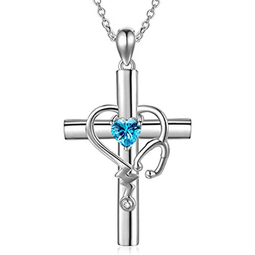 Sterling Silver Cubic Zirconia Cross Electrocardiogram Heart Necklace for Women