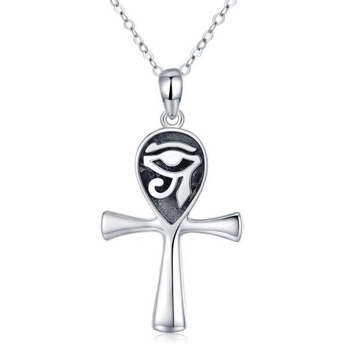 Sterling Silver Cross & Eye Of Horus Pendant Necklace