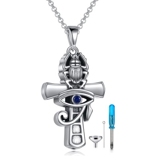 Sterling Silver Cross & Eye Of Horus Urn Necklace for Ashes