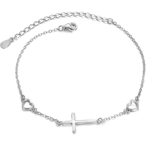Sterling Silver Cross & Heart Charm Bracelet