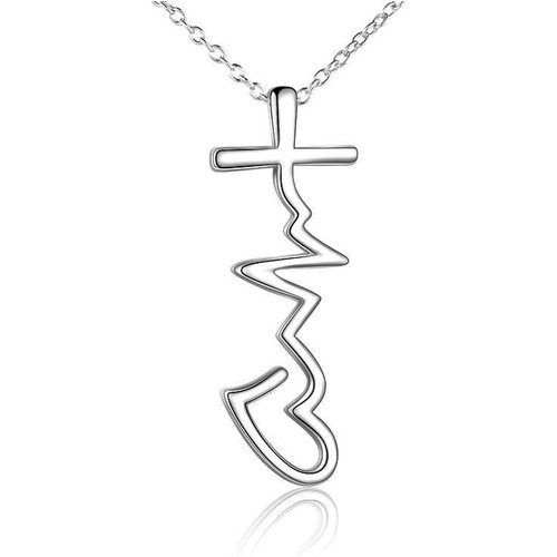 Sterling Silver Cross & Heart Pendant Necklace