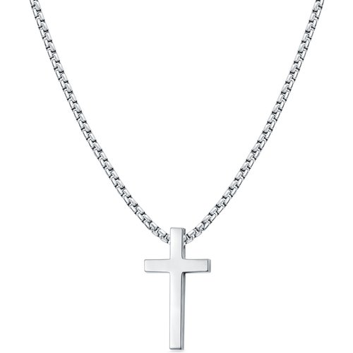 Sterling Silver Cross Pendant Necklace with Round Box Chain