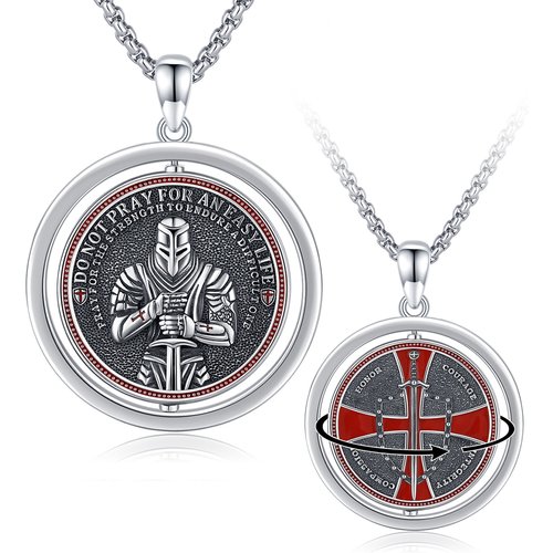 Sterling Silver Cross & Shield Spinner Necklace