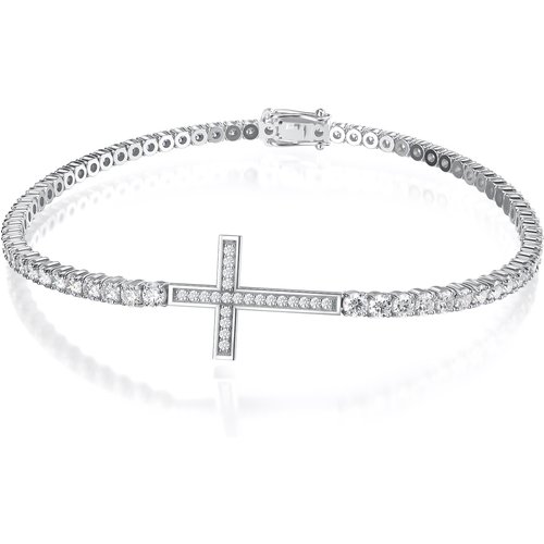Sterling Silver Cubic Zirconia Cross Tennis Chain Bracelet