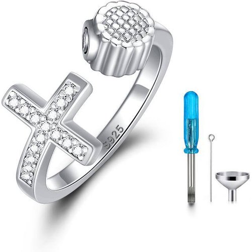 Sterling Silver Cubic Zirconia Cross Urn Ring
