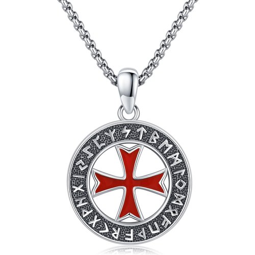Sterling Silver Cross & Viking Rune Pendant Necklace