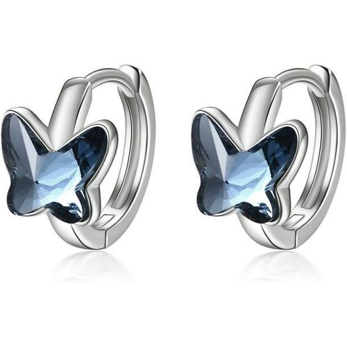 Sterling Silver Crystal Butterfly Hoop Earrings