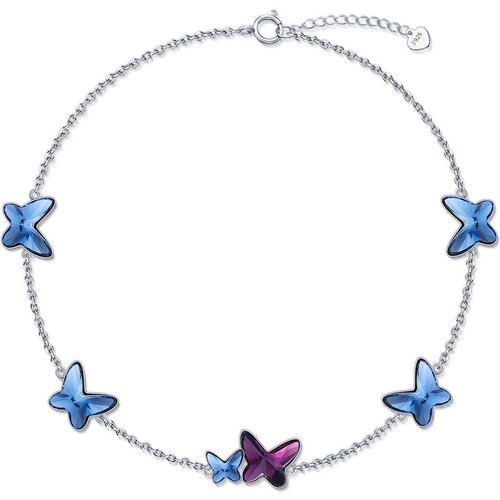 Sterling Silver Crystal Butterfly Metal Choker Necklace