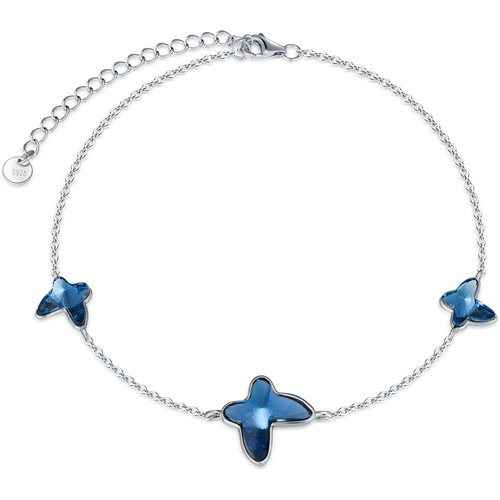 Sterling Silver Crystal Butterfly Single Layer Anklet