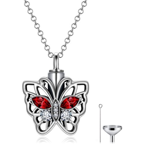Sterling Silver Crystal Butterfly Urn Necklace for Ashes