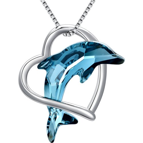 Sterling Silver Crystal Dolphin & Heart Pendant Necklace