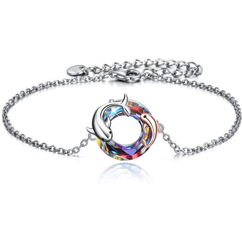 Sterling Silver Crystal Dolphin Charm Bracelet
