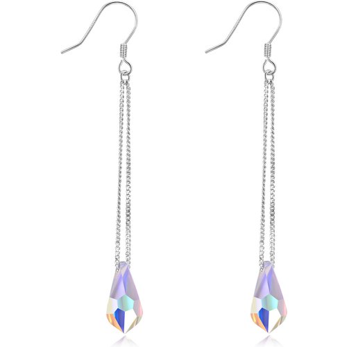 Sterling Silver Crystal Drop Shape Drop Earrings For Women