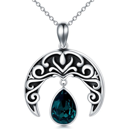 Sterling Silver Crystal Filament & Moon Pendant Necklace