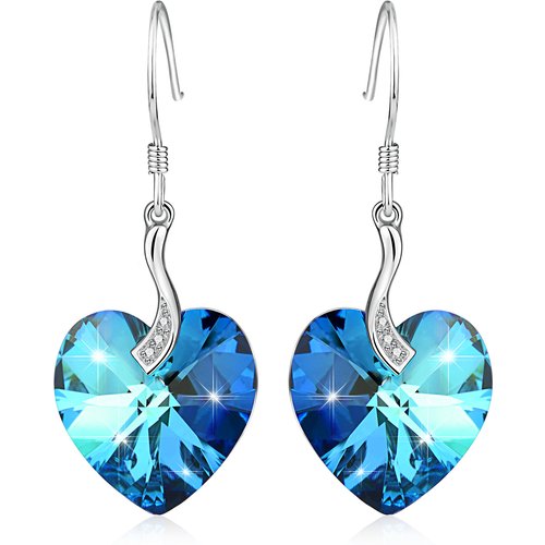 Sterling Silver Crystal Heart Drop Earrings