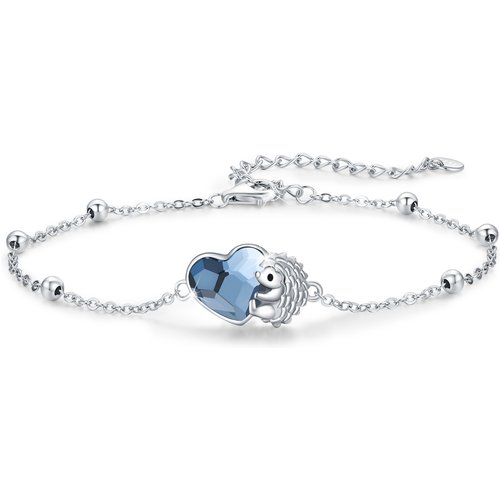 Sterling Silver Crystal Hedgehog & Heart Charm Bracelet
