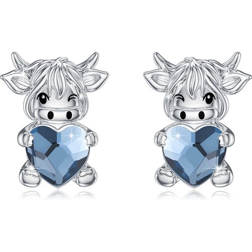 Sterling Silver Crystal Highland Cow Stud Earrings