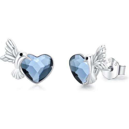 Sterling Silver Crystal Hummingbird Stud Earrings