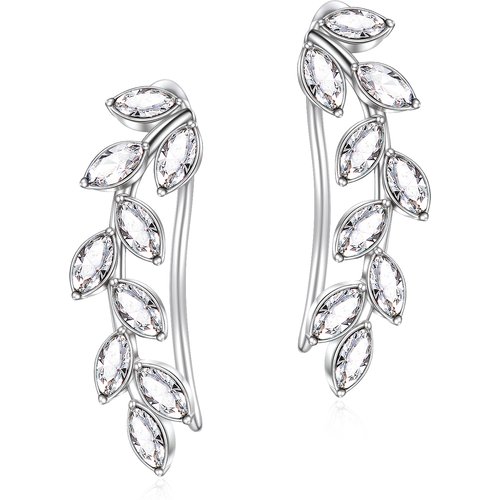 Sterling Silver Crystal Leaves Climber Earrings