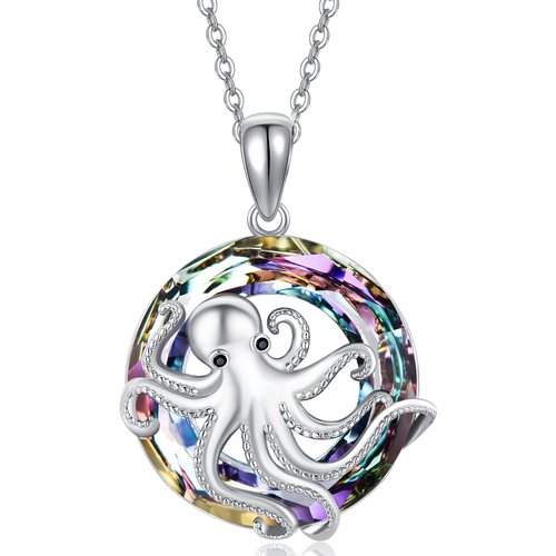 Sterling Silver Crystal Octopus Pendant Necklace