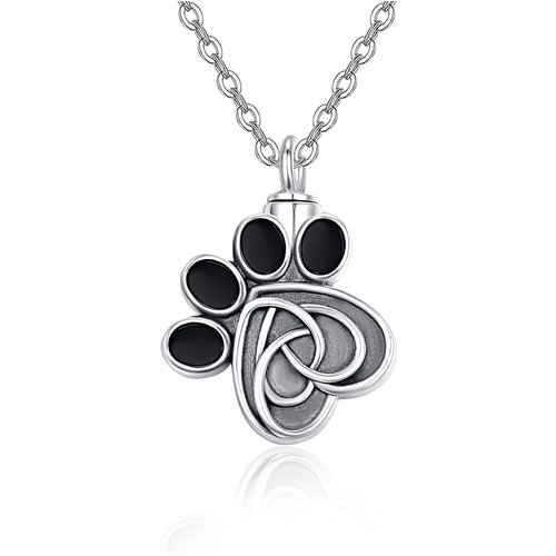 Sterling Silver Crystal Paw Urn Necklace for Ashes