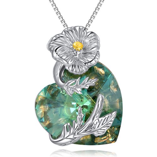 Sterling Silver Crystal Poppy Pendant Necklace