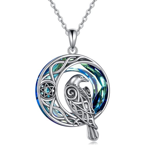 Sterling Silver Crystal Raven & Celtic Knot Pendant Necklace