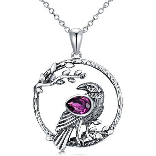 Sterling Silver Crystal Raven Pendant Necklace