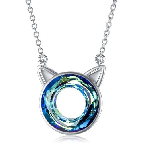 Sterling Silver Crystal Round Pendant Necklace