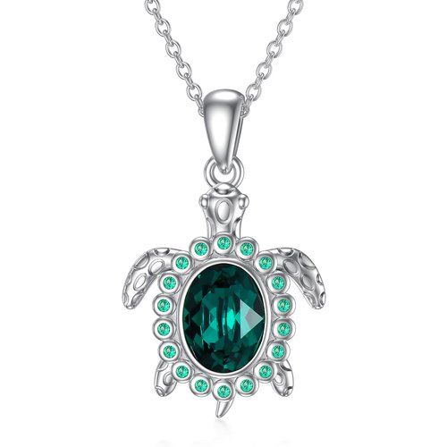 Sterling Silver Crystal Sea Turtle Pendant Necklace