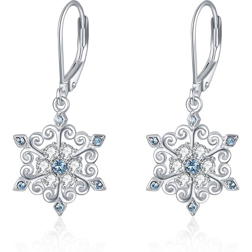 Sterling Silver Crystal Snowflake Lever-back Earrings