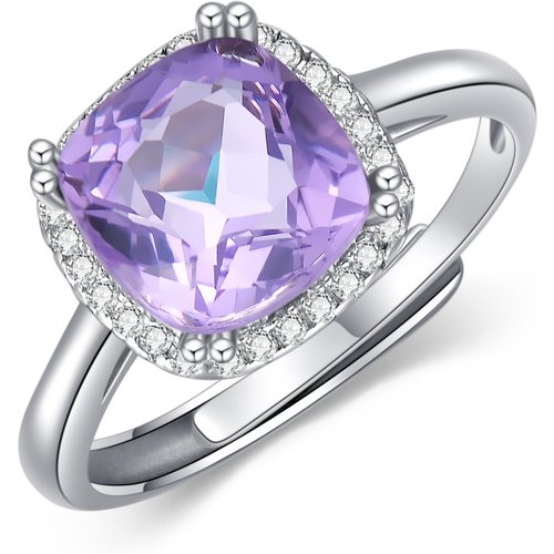 Sterling Silver Crystal & Cubic Zirconia Square Birthstone Open Ring