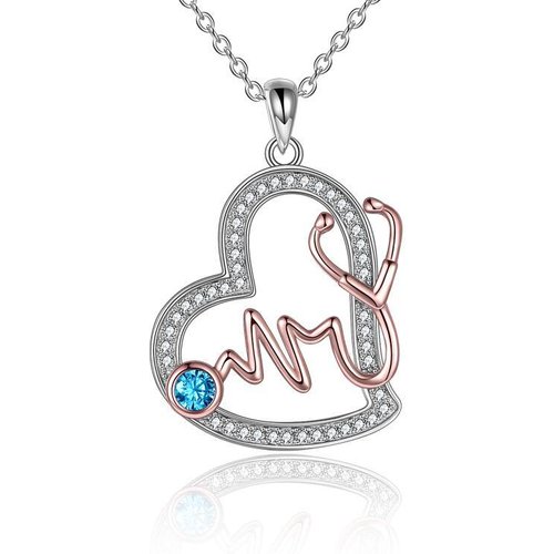 Sterling Silver Crystal Stethoscope Pendant Necklace