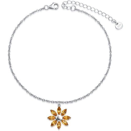Sterling Silver Crystal Sunflower Single Layer Anklet