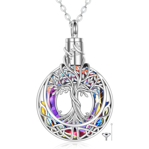 Sterling Silver Crystal Tree Of Life & Celtic Knot Urn Necklace for Ashes