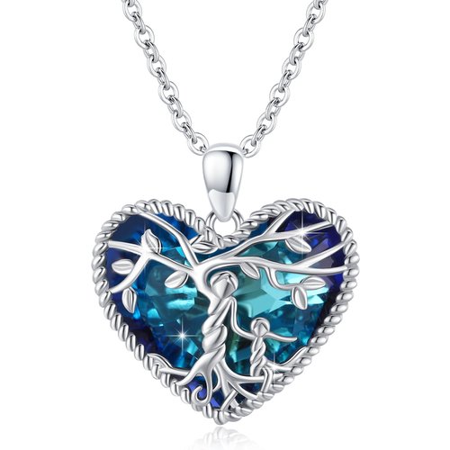 Sterling Silver Crystal Tree Of Life Heart Pendant Necklace