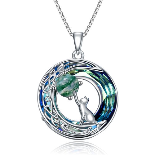 Sterling Silver Cat Crystal Pendant Necklace
