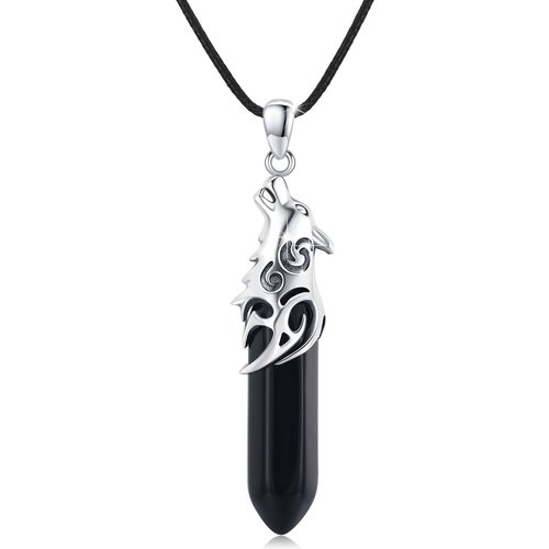 Sterling Silver Crystal Wolf Pendant Necklace