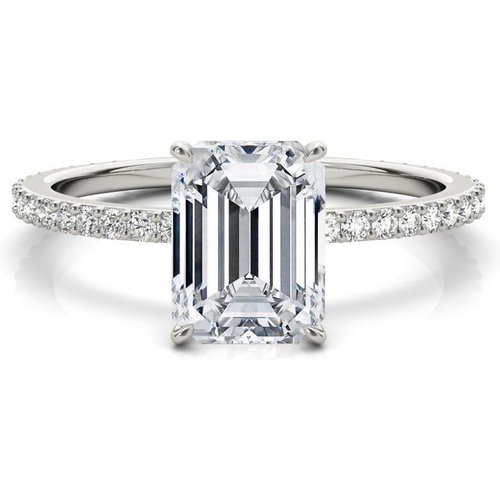 Sterling Silver 2 ct Emerald Cut Hidden Halo Moissanite Square Engagement Ring