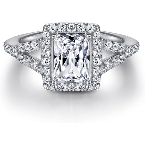 Sterling Silver 1 CT Princess-square Moissanite Personalized Engraving Engagement Ring